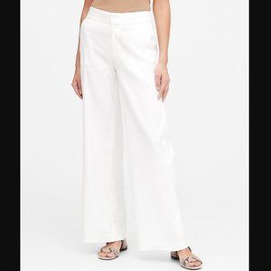 NWT Banana Republic Petite High-Rise Wide-Leg Linen-Cotton Pant in White Size 4P